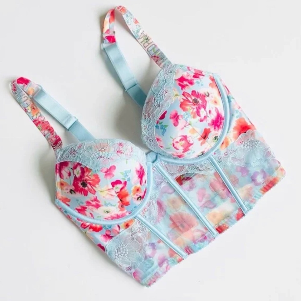 Victoria’s Secret blue bling floral bustier bra size 34B